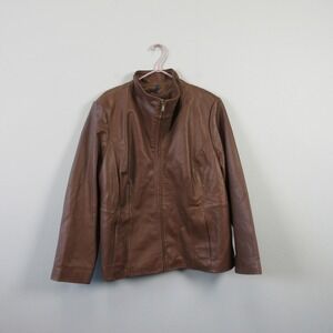 Cole Haan Brown Genuine Lambskin Leather Jacket Womens 2X Zip Biker Moto 1008
